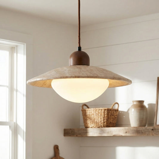 Barrett Wabi-Sabi Round Travertine Pendant Light