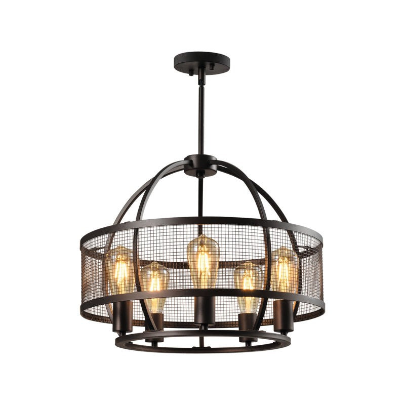 Iker Industrial Black 5-Light Metal Drum Chandelier