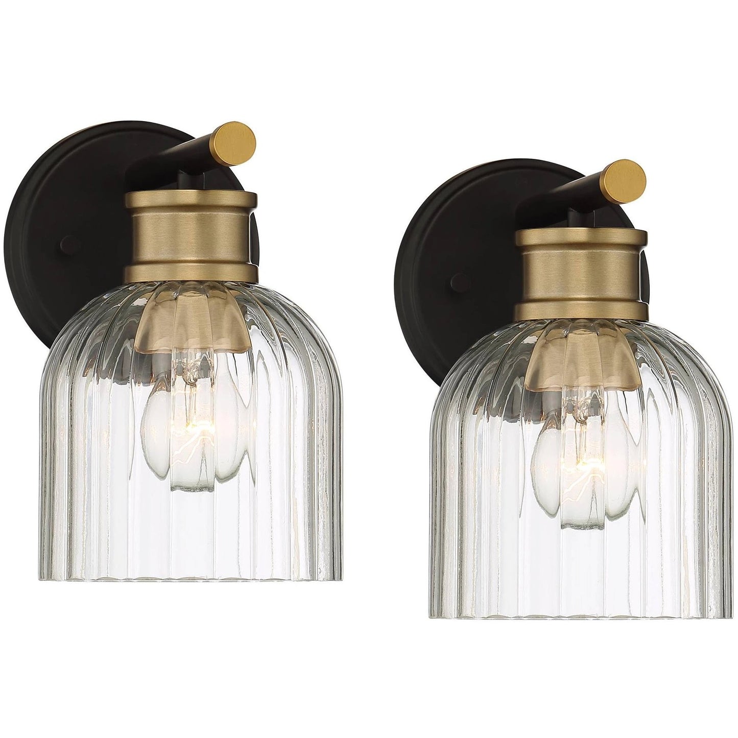 Lucienne Modern 9” Black Ribbed Glass Wall Light