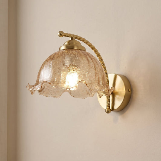 Hewitt Vintage Brass Floral Glass Wall Sconce