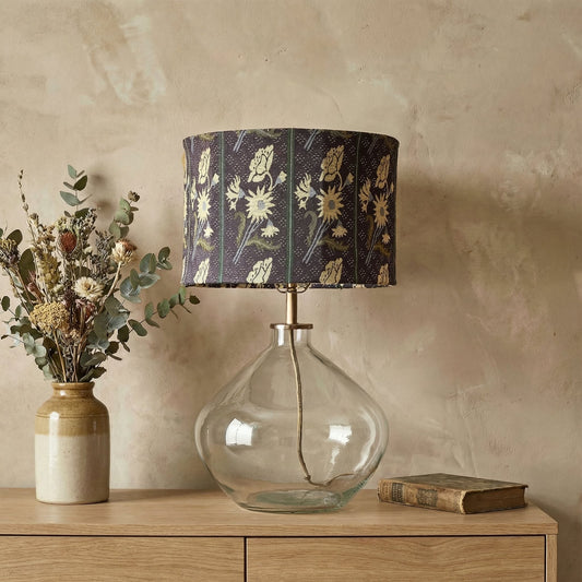 Waylon Vintage Floral Drum Shade Clear Glass Table Lamp