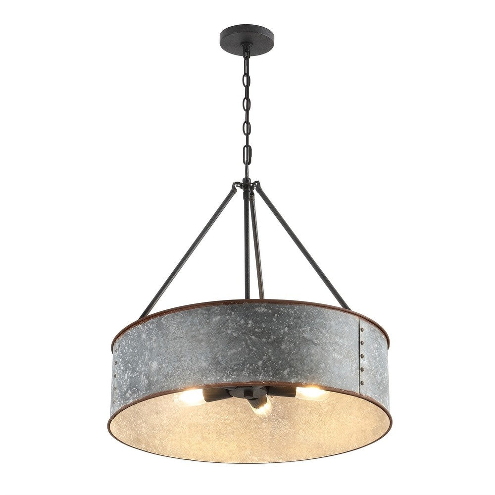Bradley Industrial Distressed Metal Drum Shade Chandelier
