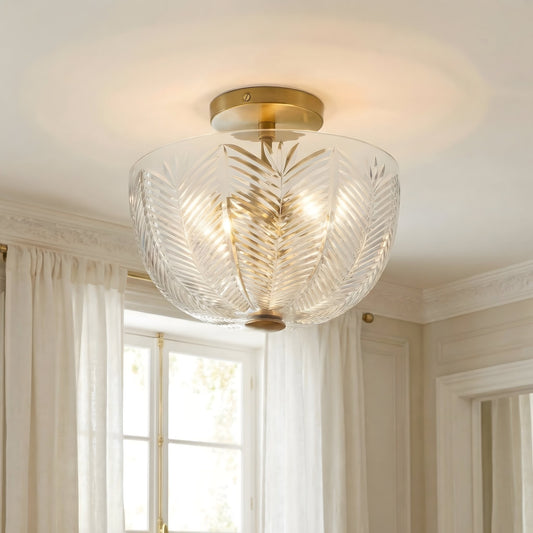 Danica Mid-century Glass Leaf Round Flush Mount Ceiling Light