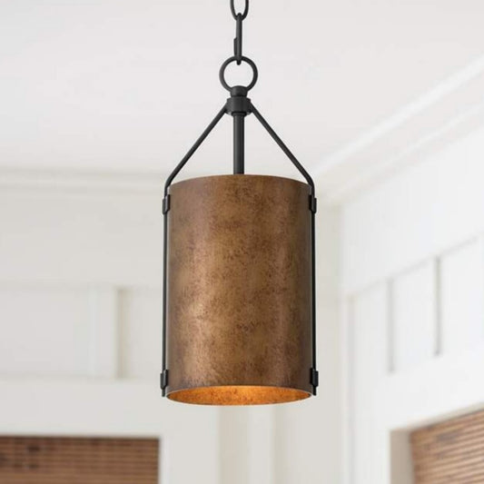 Grange Industrial Rustic Bronze Cylinder Pendant Light