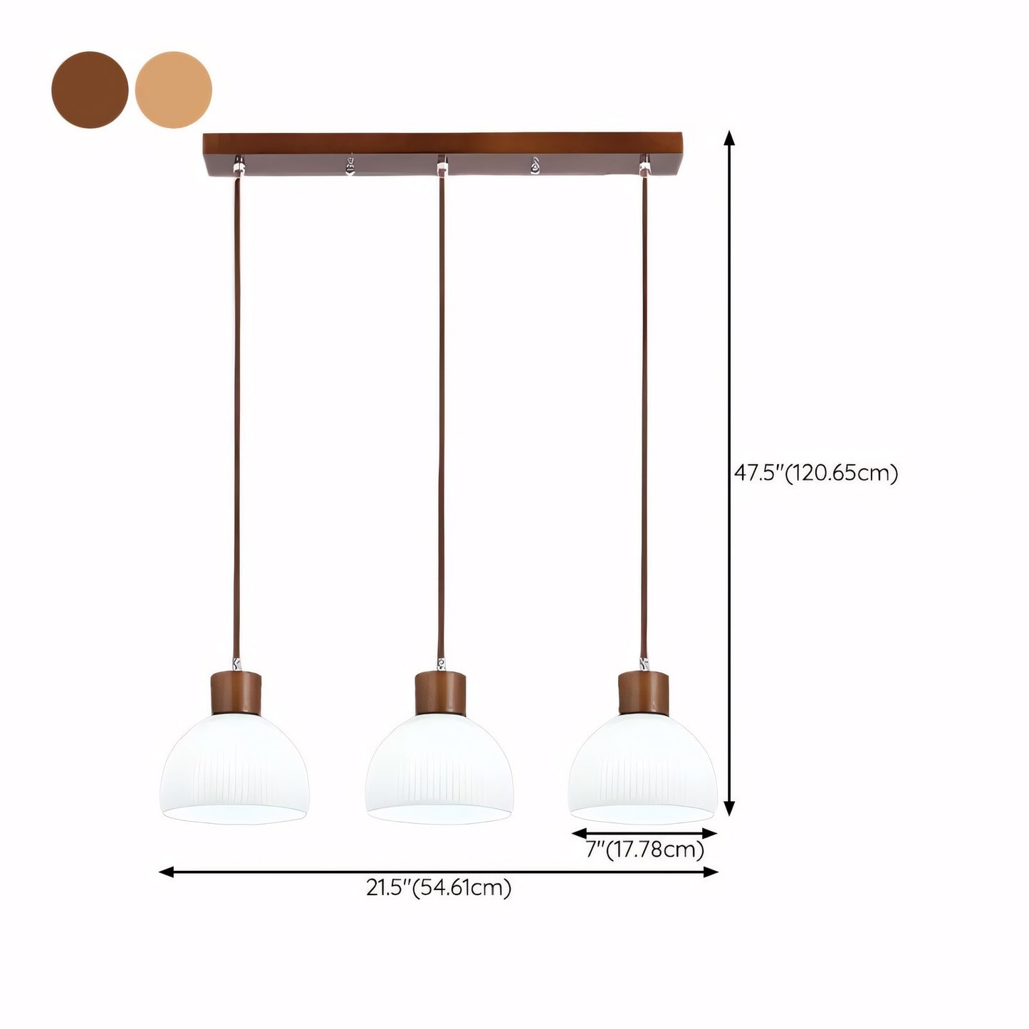 Tyrionth Wood Base 3 Light White Ribbed Glass Shade Pendant Light