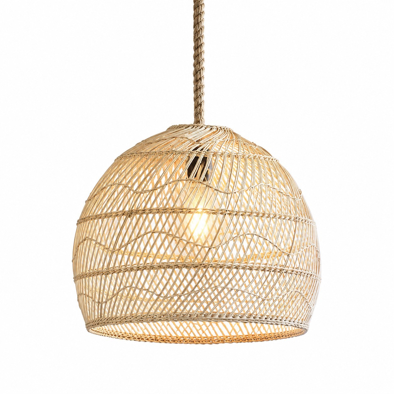 Laura Bohemian Style Bleached Rattan Pendant Light