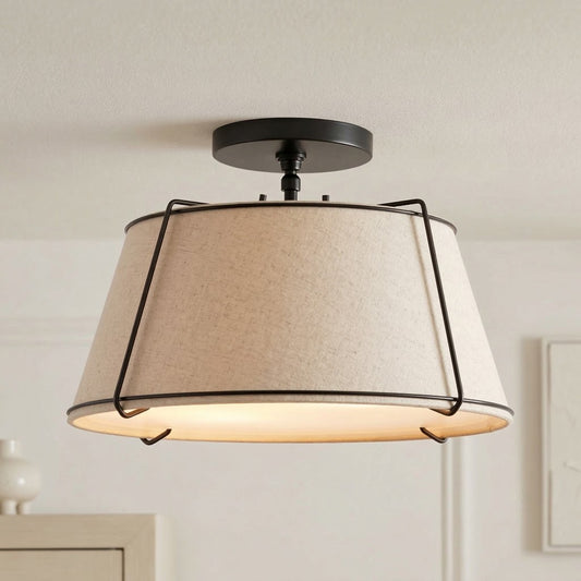 Hesperia Fabric Drum Shade Semi Flush Mount