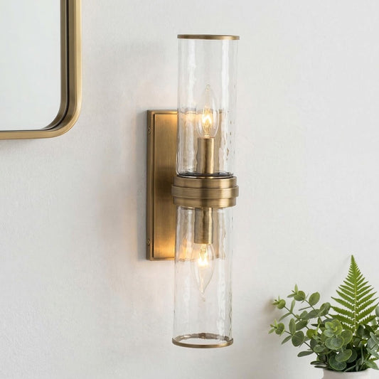Cora Farmhouse Hammered Glass Double Tube Sconce