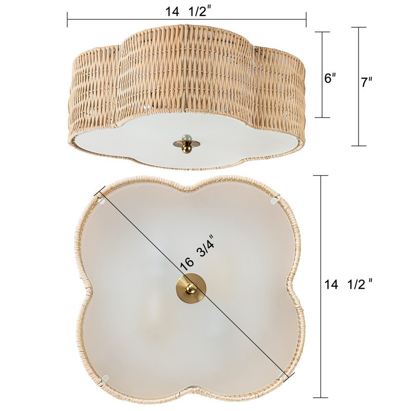 Zardo Coastal Boho Style Rattan Lamp Shade Flush Mount Ceiling Light