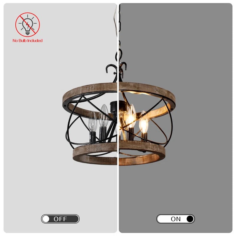 Cael Farmhouse Drum Wood Cage Pendant Light