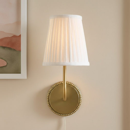 Veluna Vintage Brass Fabric Cone Wall Sconce