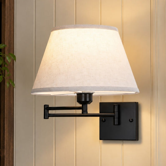 Vynith Battery Opperated White Linen Dimmable Swing Arm Sconce