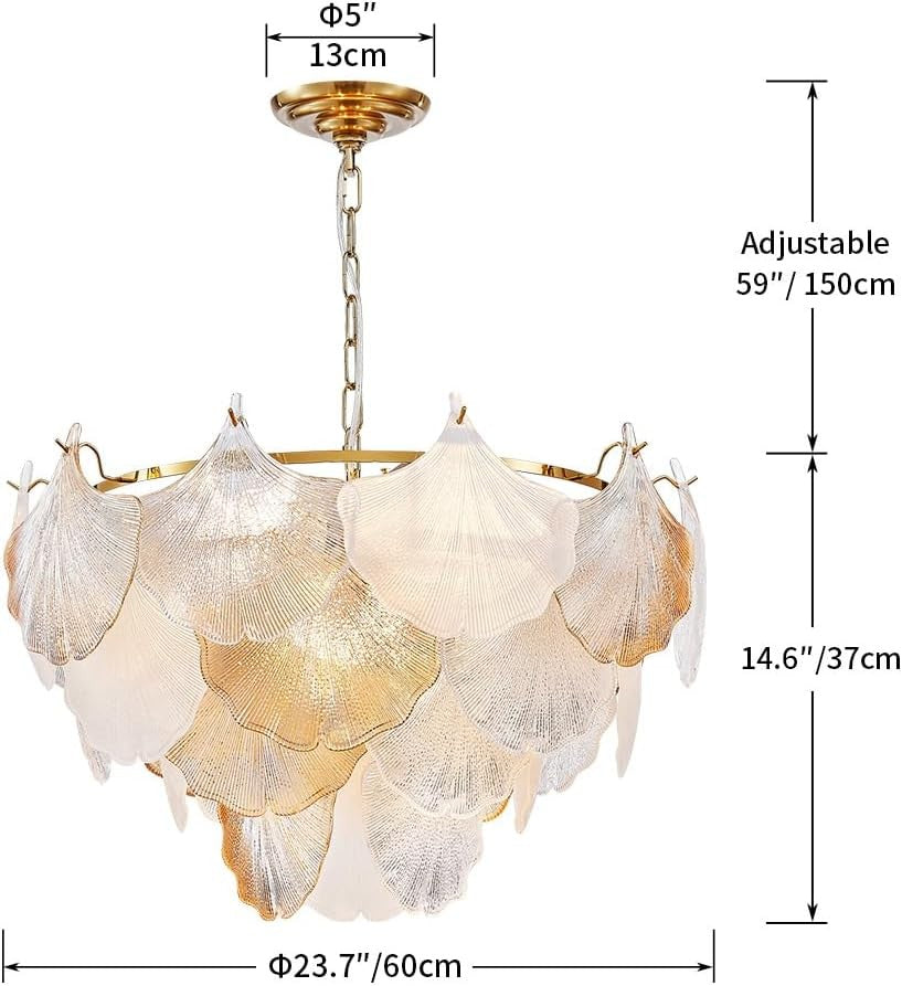 Cyan Champagne Ginkgo Leaf Textured Glass Chandelier