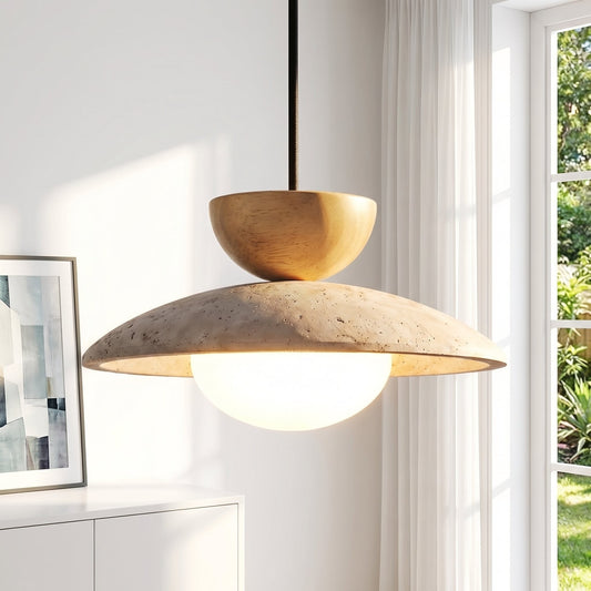 Tilda Modern Wabi-Sabi Travertine Dome Pendant Light