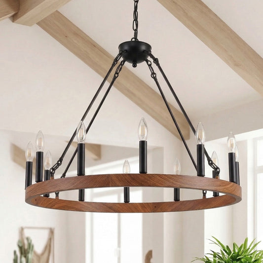 Beau Large 12 Lights Rustic Wagon Wheel Chandelier