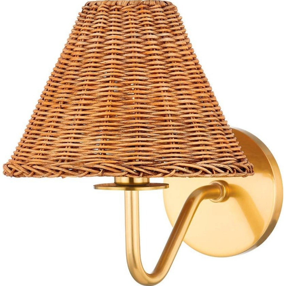 Betty Natural Rattan Cone Brass Wall Sconce