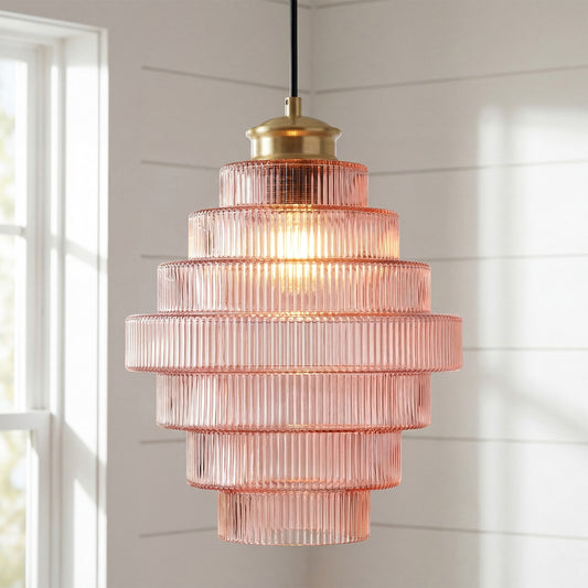 Kaelyn Bottle Shade Stained Striped Glass Pendant Light