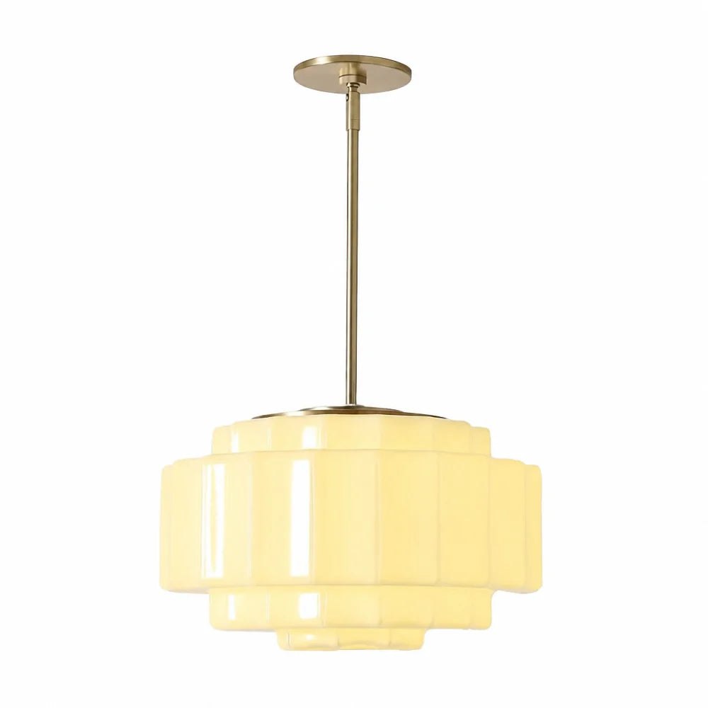 Zevian Antique Brass Tiered Opal White Glass Pendant Light