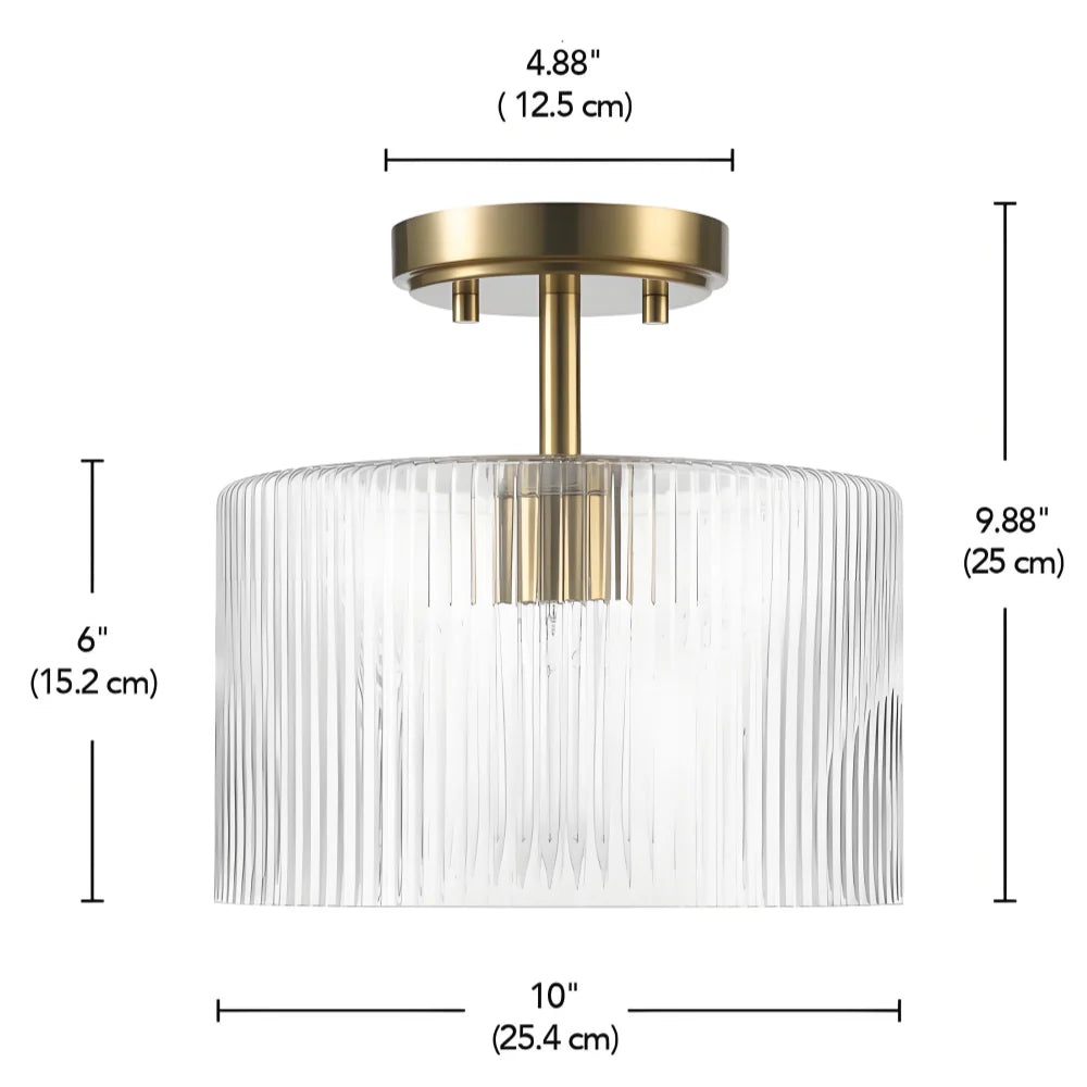 Aerion Ribbed Clear Glass Flush Ceiling Light
