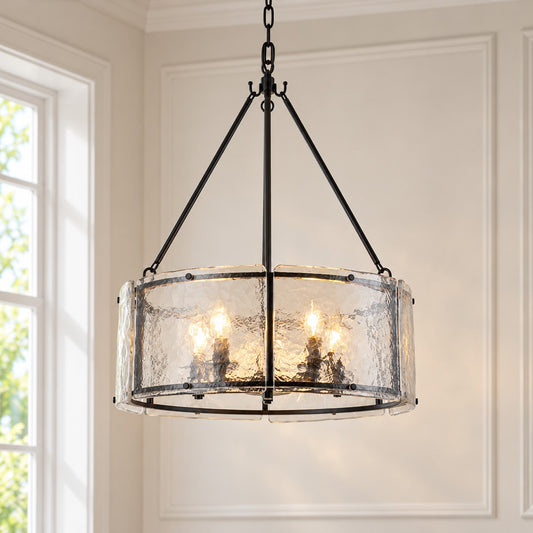 Coriander Farmhouse Water Ripple Glass Drum Chandelier