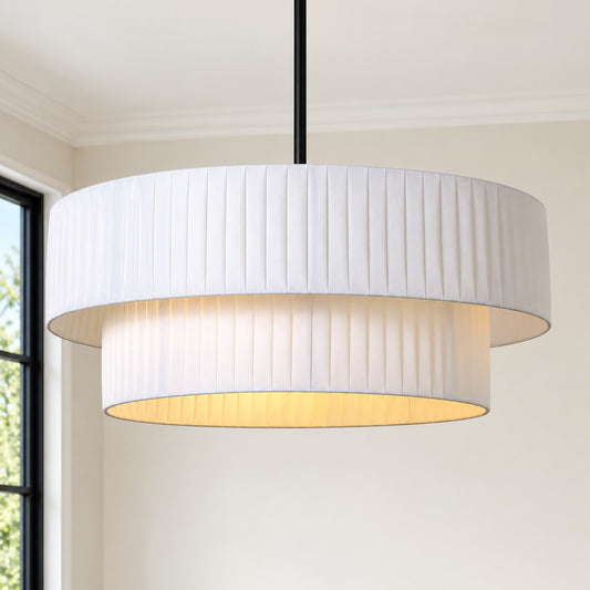 Elaraine Pleated Fabric Circular Drum Shade Chandelier