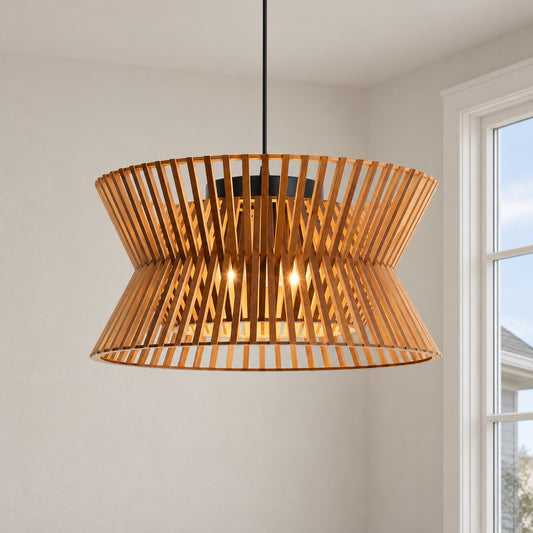 Freja Boho Wood Drum Chandelier
