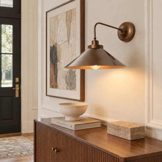 Galilea Industrial Antique Brass Conical Wall Light
