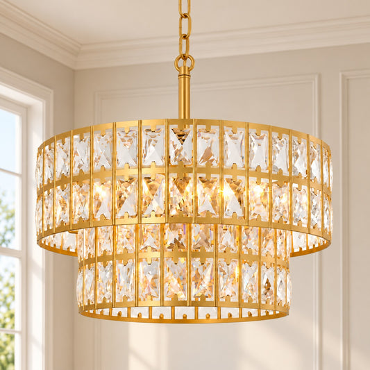 Gracie Luxurious Double Drum Crystal Chandelier