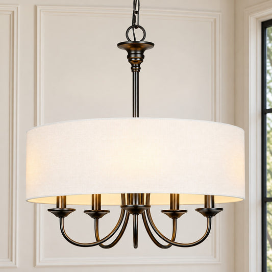 Nyneve 5 Light Dimmable Fabric Drum Chandelier