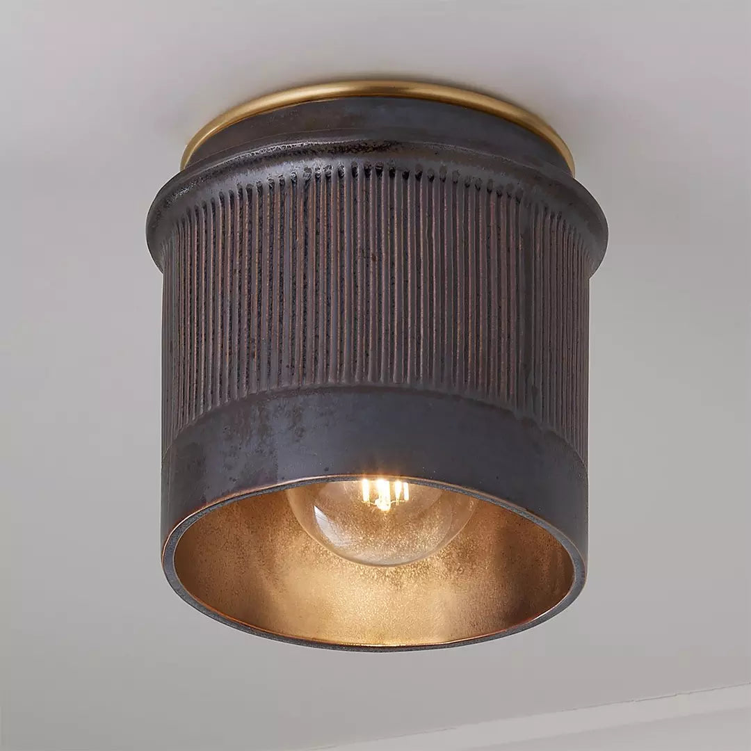 Torian Vintage Rustic Black Metal Industrial Flush Mount Ceiling Light