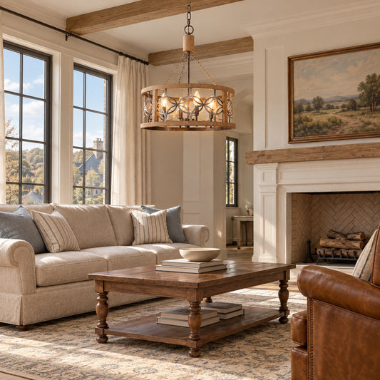 Wagner Farmhouse 4-Light Drum Wood Chandelier