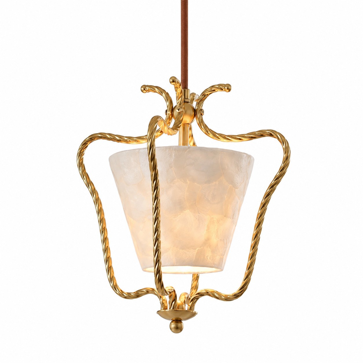 Spencer Vintage French Art Deco Brass Lantern Shell Pendant Light