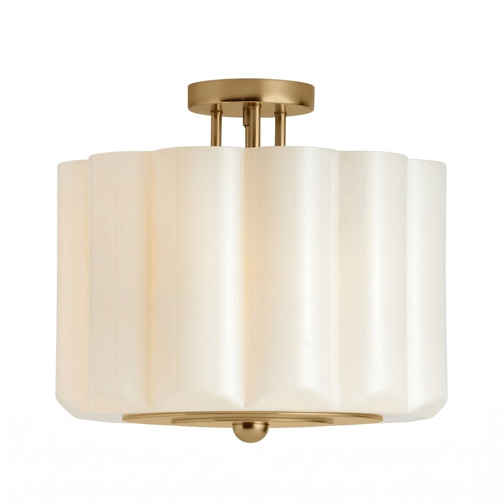 Hanahs Farmhouse Milk Glass Scalloped Shade Ceiling Light