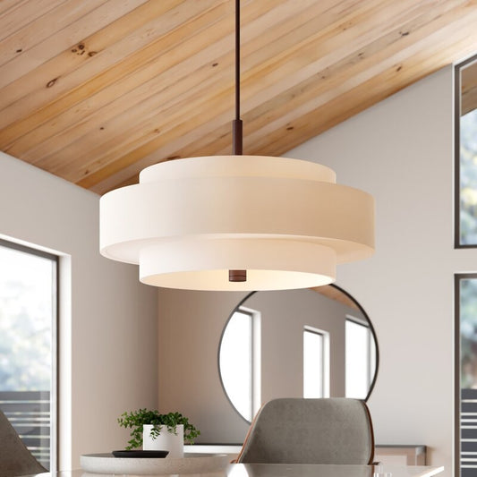 Harlow Linen Blend 5 Light Metal Double Tier Drum Pendant Light