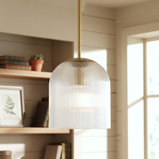 Alain Farmhouse Cooper Ribbed Glass Pendant Light For Dining Room & Kitchen
