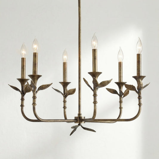 Jocelyn Retro Antique Brass Botanical Forged Iron Chandelier