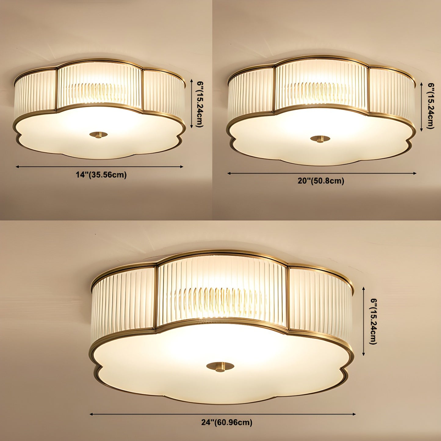 Marcela Traditional Brass Flower Ribbed Glass Ceiling Light