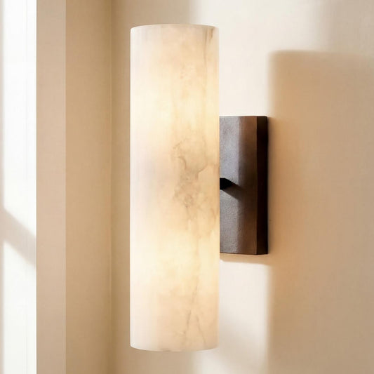 Yorix Alabaster Tube Bronze Finish Wall Sconce
