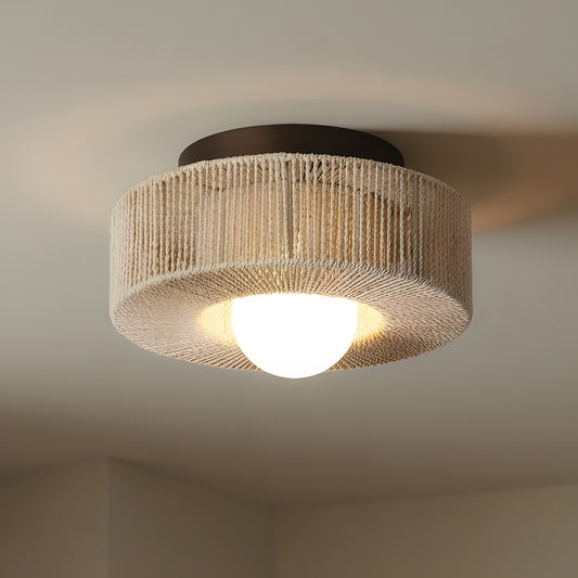 Lavan Rustic Hemp Rope Round Flush Mount Ceiling Light