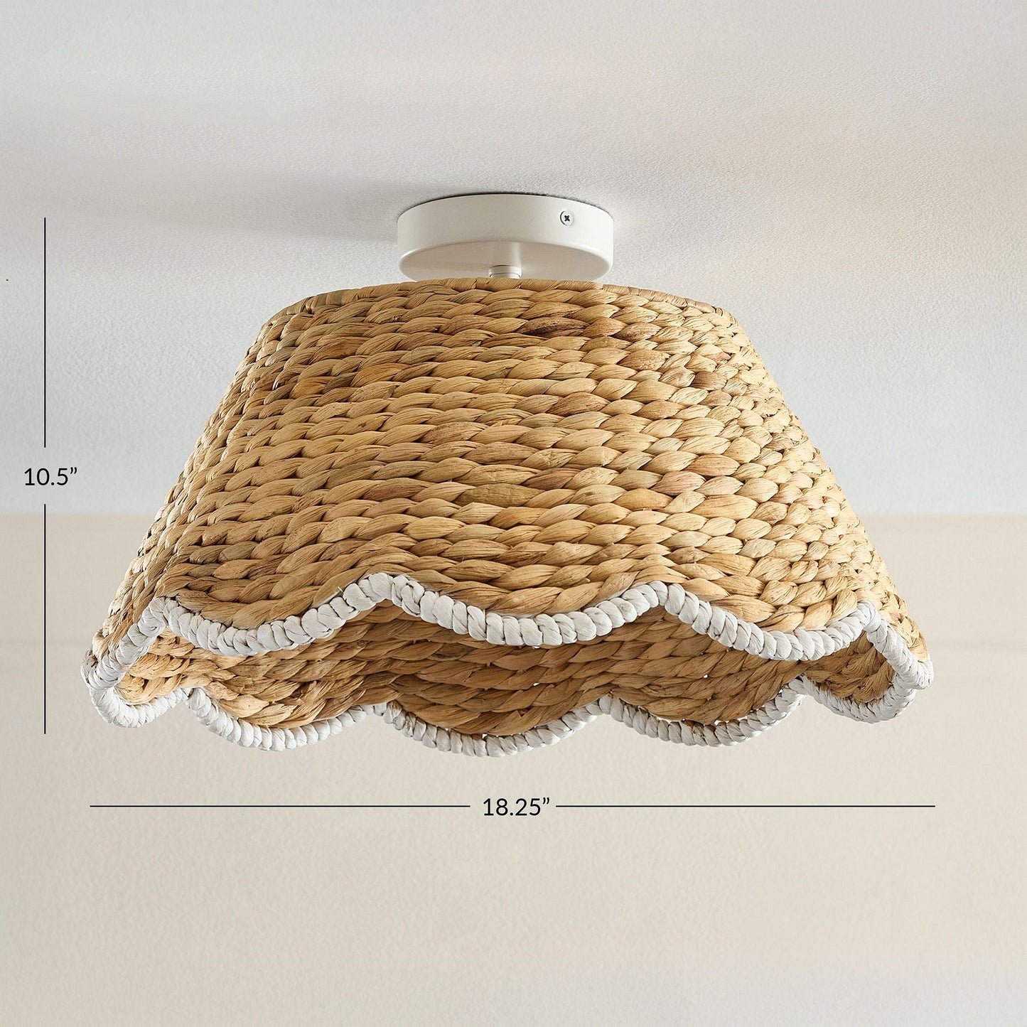 Veyron Bohemian Style Scallop Rattan Flush Mount Ceiling Light