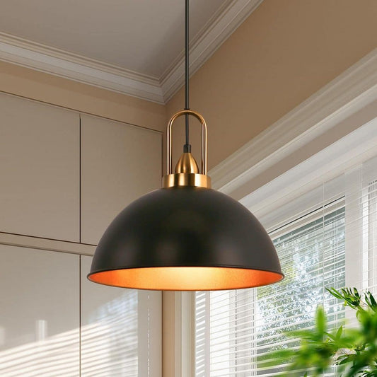 Gleamix Industrial Black Metal Dome Pendant Light