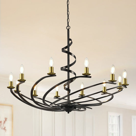 Clara Modern Matte Black Metal Spiral Chandelier