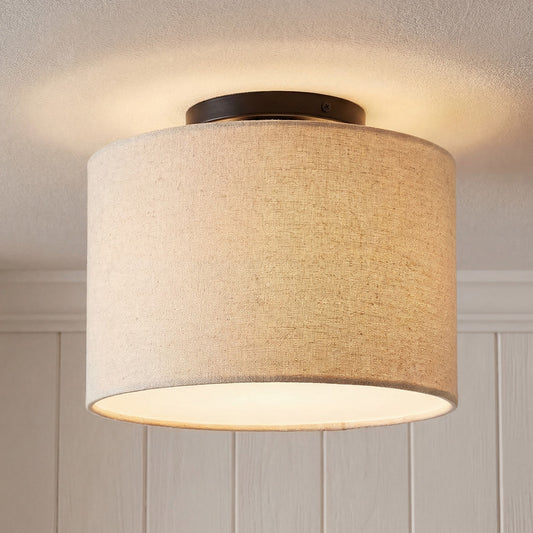 Joram White Linen Drum Ceiling Light