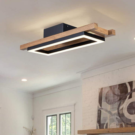 Radiance Farmhouse Led Wood Rectangular Ceiling Light