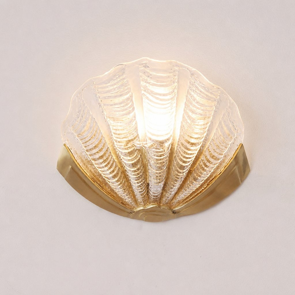 Keaton Modern Art Deco Brass Glass Seashell Wall Sconce