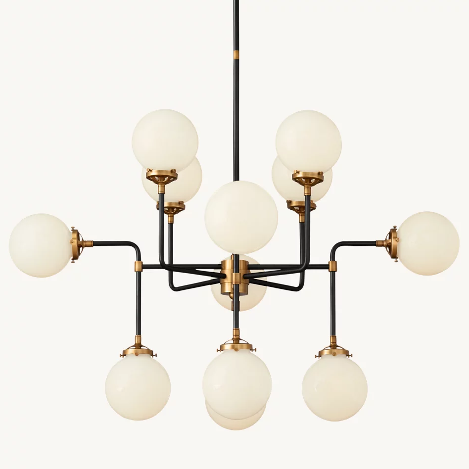 Ava Creative 12 Lights Globe Milk Glass Linear Chandelier