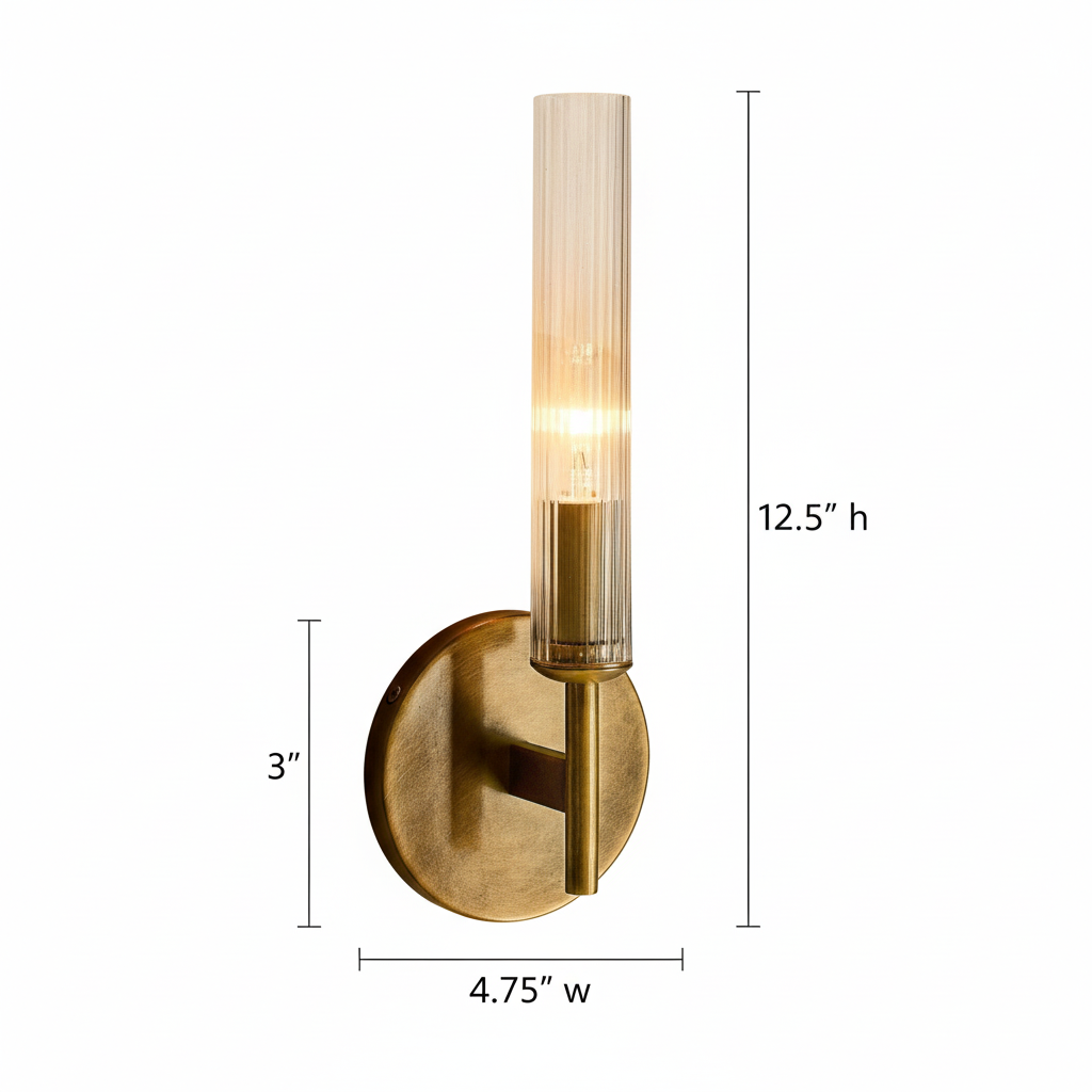 Veylan Farmhouse Cooper Ribbed Glass Tube Sconce