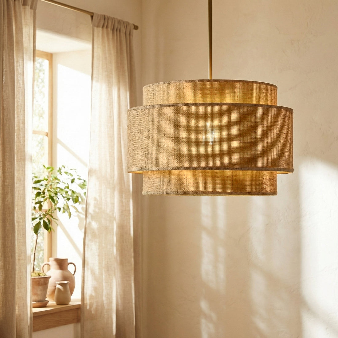 Classic Drum Lights in Metal, Fabric, Rattan & Glass