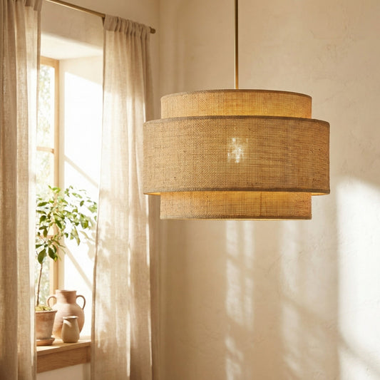Classic Drum Lights in Metal, Fabric, Rattan & Glass