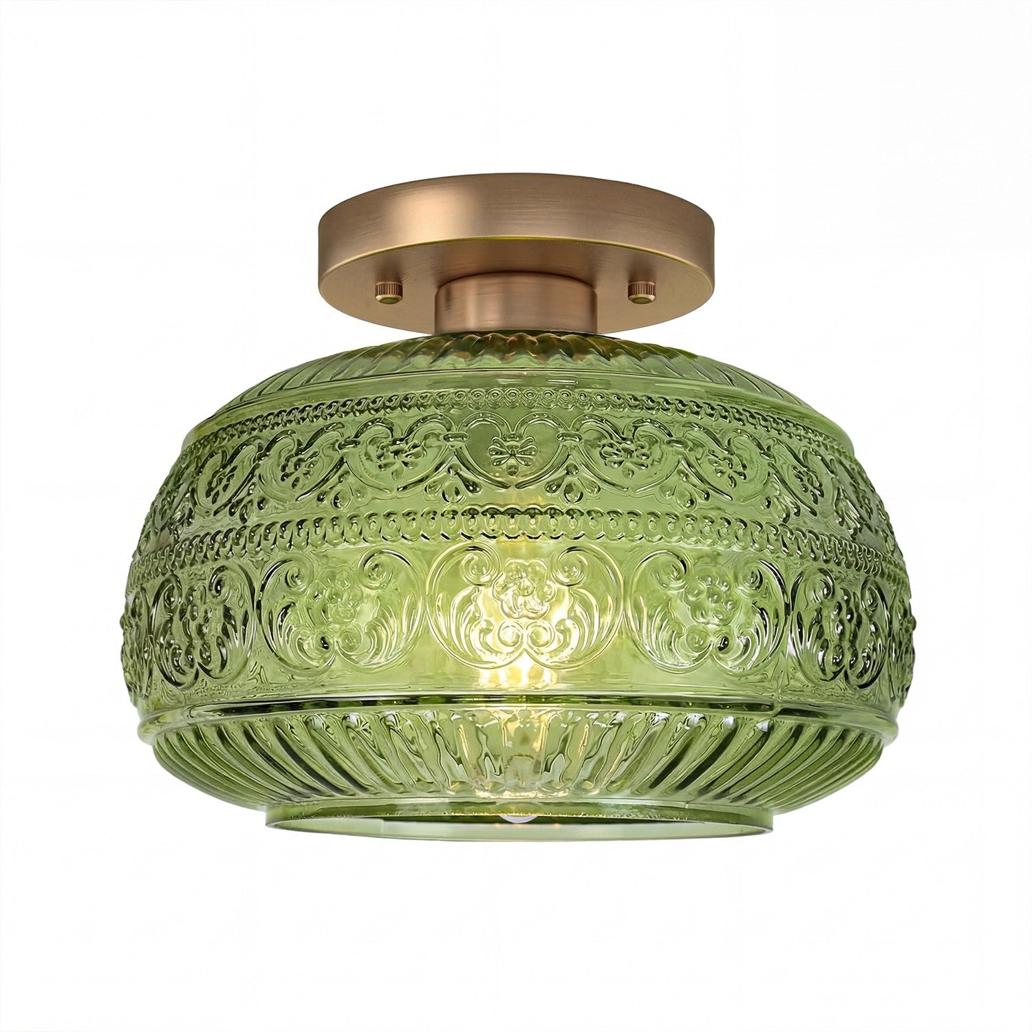 Ixionis Stained Engraved Pattern Glass Flush Mount Ceiling Light
